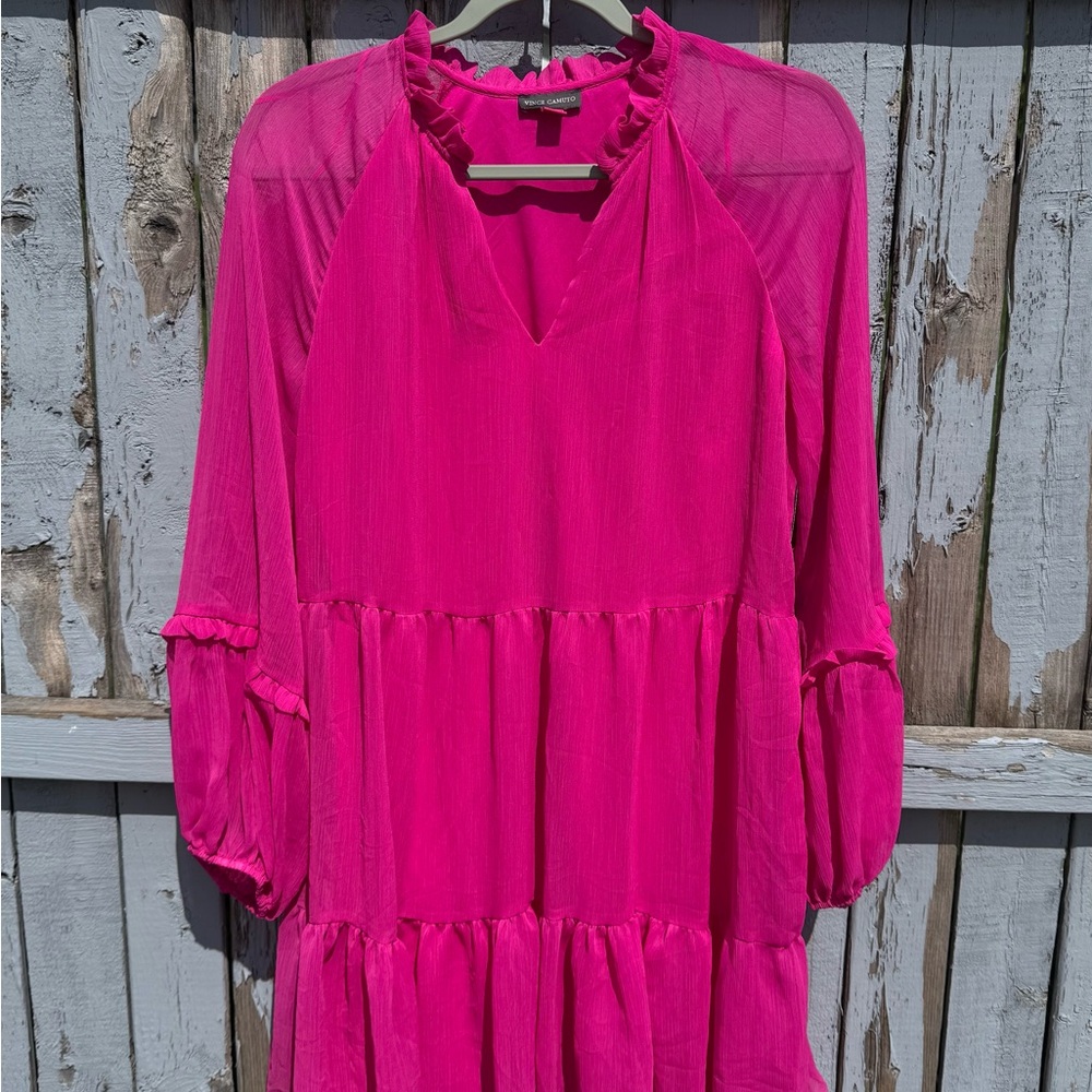 NEW Vince Camuto Sheer Dress Small Womens PINK Tiered Long Sleeve NWT Retail $79